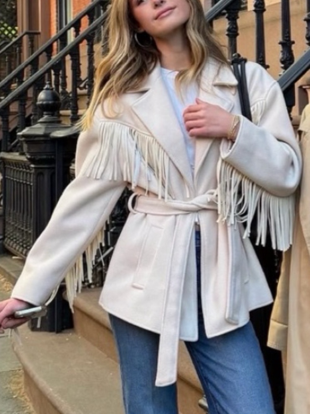 Anthropologie BlankNYC Fringe Jacket in Cream